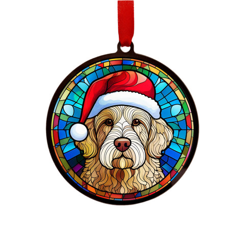 Goldendoodle in Santa Hat Suncatcher Decoration